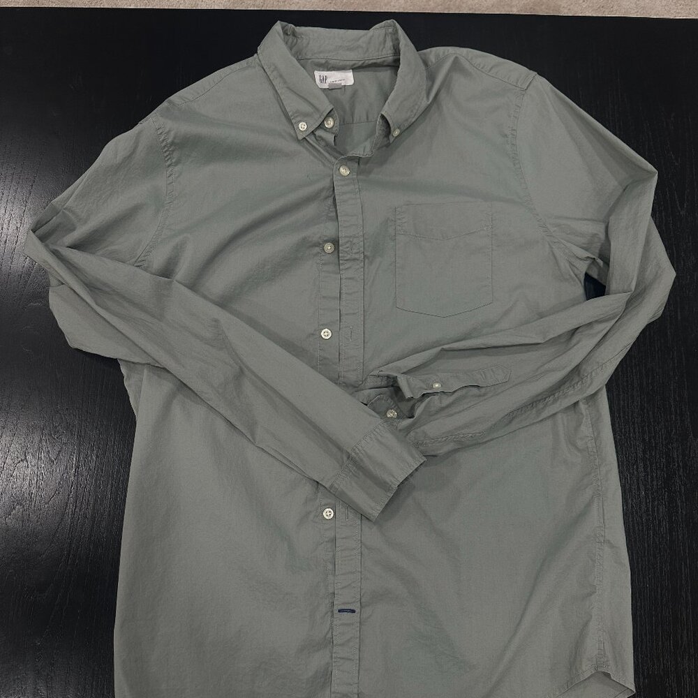 GAP Slim Fit Stretch Button Down Shirt Men’s Large L Green Casual Workwear